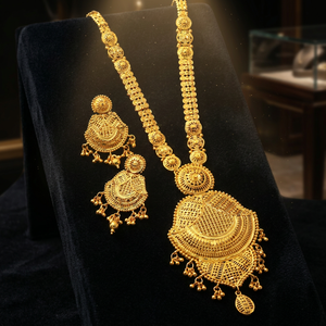 Venta al por mayor de collares largos de microoro de 14K 18K 24K, conjunto de joyería de diseño tradicional, conjunto de joyería de moda relleno de oro de latón. - Product Image 3