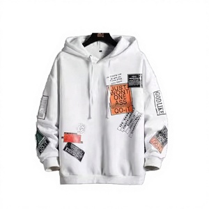 Sweat-shirt à capuche ample blanc pour homme, motif patchwork personnalisé, imprimé multi-éléments, écologique, idéal pour l'automne - Product Image 3