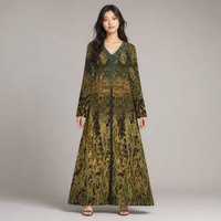 Robe longue décontractée pour femme, col mandarin, imprimé botanique, coupe évasée, patte de boutonnage brodée, vente en gros usine
