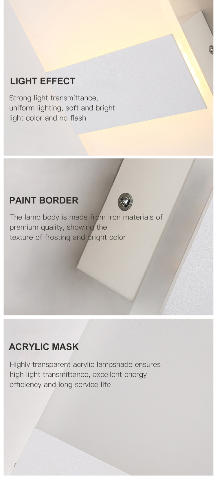 Modern Decorative Indoor Bedside Up Down Mounted Beside Acrylic LED Wall Sconce Light