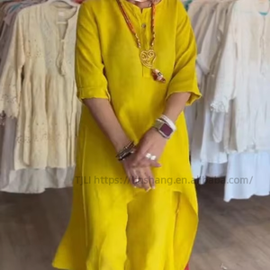 Summer New Solid Color Casual Long Sleeve Cotton Linen Long <b>Tops</b> Long Pants Women's 2 Piece Set Digital Breathable Eco-Friendly - Product Image 6