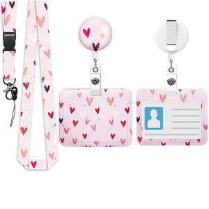 Heart-shaped push-to-open horizontal card <b>holder</b> for name tags, badges, neck straps, printed work badges, <b>ID</b> cards, and student - Product Image 1