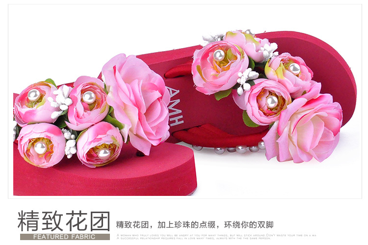 Fashion ladies flower rose upper female shoes anti- slip thick platform casual flip flops sandals for women