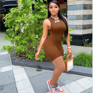 XS <strong>Women's</strong> <strong>Sleeveless</strong> Shorts Biker Jumpsuit Solid Color Romper Outfit Summer 2022 Tights Bodysuit Bodysuit Running Sport <strong>Jumper</strong> - Product Image 1