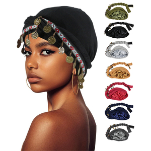 HZM-24193 femmes Satin Turban Style <span class=keywords><strong>africain</strong></span> tête enveloppe pour dames torsion noeud pré-attaché <span class=keywords><strong>Bonnet</strong></span> avec pièces glands - Product Image 6
