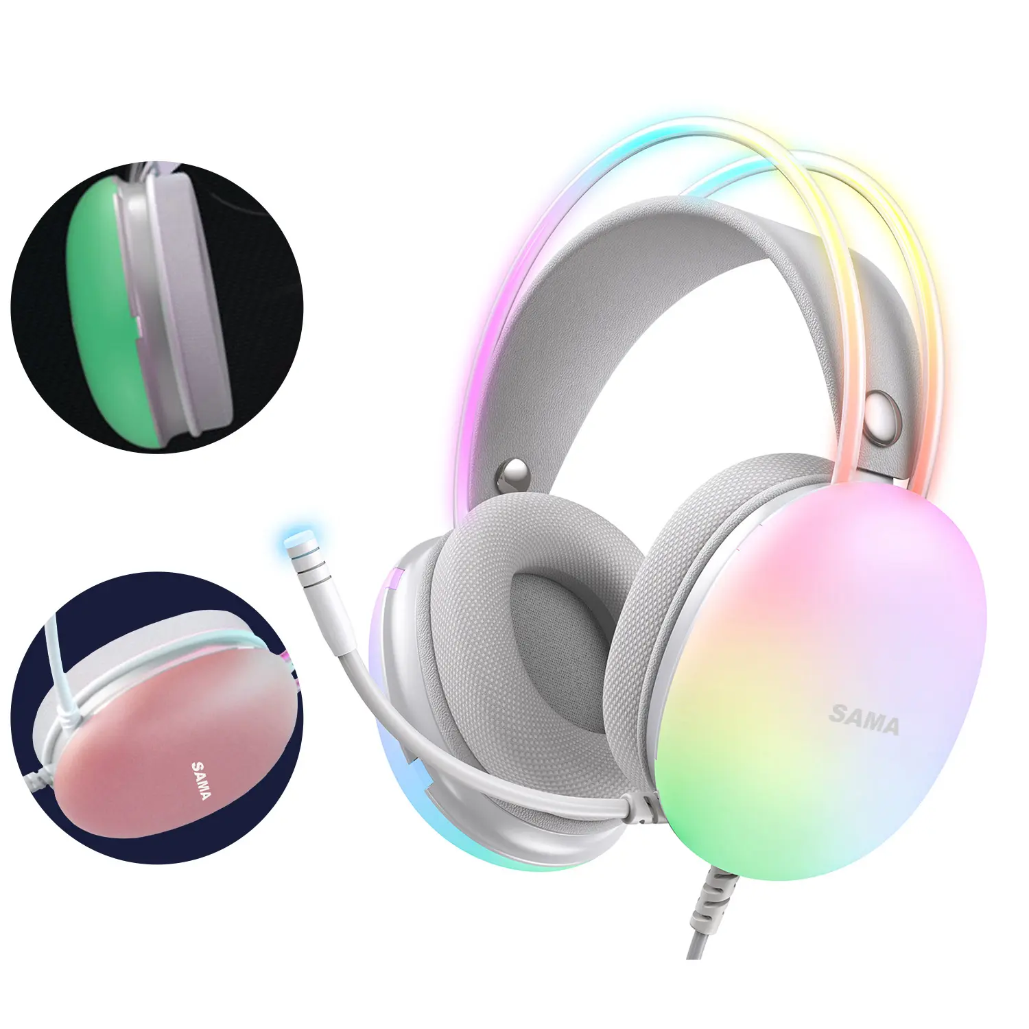 SAMA meilleur casque de jeu de basse RGB rose PS4 PS5 antibruit filaire USB Gamer casque casque de jeu avec Microphone