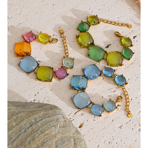 Ensemble de bijoux JINYOU 5780 vintage, bracelet, <span class=keywords><strong>collier</strong></span> et boucles <span class=keywords><strong>d</strong></span>'oreilles en résine carrée plaquée <span class=keywords><strong>or</strong></span>, résistant à l'eau - Product Image 3
