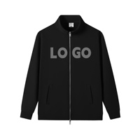 Cardigan en jean 420g à col montant et fermeture éclair pour homme, coupe droite, grande taille, veste décontractée brodée pour couple, sportswear d'automne