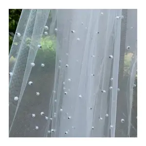 페르시 메쉬 신부 3D 멀티 컬러 진주 마름모 직물 의류 직물 자수 진주 메쉬 레이스 직물 드레스