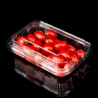 Barquette alimentaire rectangulaire transparente en PET recyclé avec revêtement UV, personnalisable avec logo, pour fruits et emballage de conservation