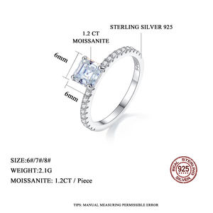 CZCITY VVS Moissanite Perhiasan Asscher Cut Wanita Gra D Warna Janji Pertunangan Moissanite Pernikahan Lab Berlian Cincin - Product Image 2