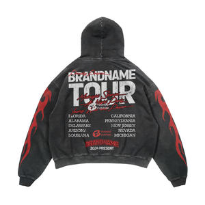 High Quality Distressed Cotton Hoodie 450 Gsm Streetwear Heavyweight Oversized Vintage Acid Wash Custom Dtg Print 3D Embroidery - Product Image 1