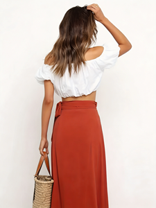 Falda Midi de Verano para Mujer Talla Grande - Falda Cruzada Roja Sandía con Dobladillo con Volantes, Perfecta para el Trabajo, Vacaciones y Citas - Product Image 2