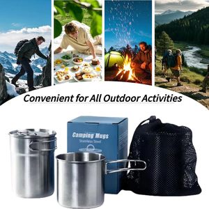 Premium <b>Stainless</b> <b>Steel</b> <b>Cookware</b> <b>Set</b> Foldable Camping Cups Mugs Pot with Vented Lid 304-Food Grade for Outdoor Camping Cooking - Product Image 4