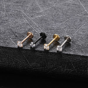 Lingchee 316L Acier Chirurgical Filetage Intérieurement <span class=keywords><strong>Labret</strong></span> <span class=keywords><strong>Piercing</strong></span> Lèvre Stud Tragus Oreille <span class=keywords><strong>Piercing</strong></span> Bijoux Avec Prong Set CZ - Product Image 2