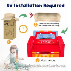 Giving Tree <b>Kids</b> Fire Truck <b>Sofa</b> Bed Foldable With Road Map Play Mat For Children Age 3 And Above - Product Image 2