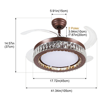 Ventilateur de plafond moderne pour chambre à coucher, réversible, 6 vitesses, avec minuterie, télécommande, pales rétractables, corps en bronze, 36W*2 LED
