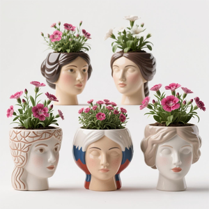 Maceta de Cerámica con <span class=keywords><strong>Cabeza</strong></span> de Hombre y <span class=keywords><strong>Mujer</strong></span> de Eslovaquia. Maceta Funcional Personalizada Pintada a Mano en 3D con Drenaje, como Regalo de Recuerdo - Product Image 1