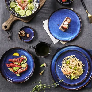 China suppliers high quality japanese style reactive glazed blue custom bulk dinner set ceramic dinnerware sets