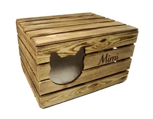 Kattengrot Gepersonaliseerd Met Namen Vintage Borst Mimi Rustiek Hout Fruit Box Kattenmand Met Deksel Kat Dier Bed Bank Kussen Cadeau