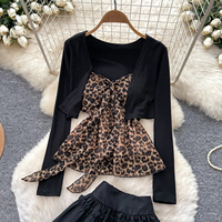 Ensemble 3 pièces Y2K pour femme : Cardigan court à manches longues, débardeur à nouer et mini-jupe à volants superposés – Tenue ajustée pour l'automne