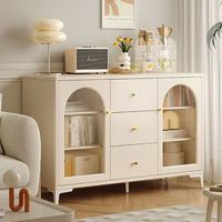 Buffet moderne blanc crème à 4 portes avec panneau arqué, meuble de rangement en bois