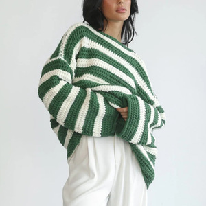 <span class=keywords><strong>Pull</strong></span> décontracté tricoté à <span class=keywords><strong>col</strong></span> <span class=keywords><strong>bateau</strong></span> et manches longues, à rayures et carreaux épais, style transfrontalier Europe-Amérique, pour <span class=keywords><strong>femme</strong></span>, collection automne - Product Image 1