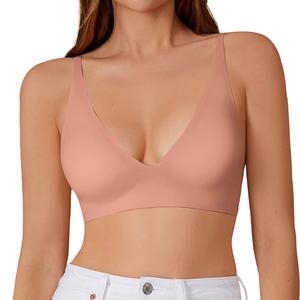 Vente en ligne Dropshipping Dames Côté festonné Confortable en forme de V Soutien-gorge sans fil Brassie une pièce Soutien-gorge sans couture push-up invisible - Product Image 1