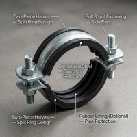 Collier de serrage pour tuyau en acier galvanisé à chaud résistant à la corrosion, collier de support robuste en deux parties avec boulons hexagonaux pour la construction