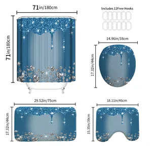 Ensemble de rideau de douche diamant étincelant de luxe avec tapis et siège de toilette