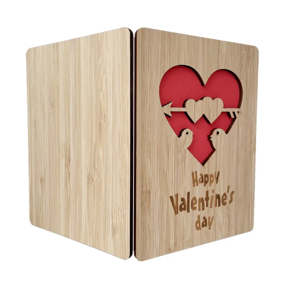 High End özel Logo sevgililer günü hediyesi için ahşap kart el yapımı lazer gravür bambu kartları