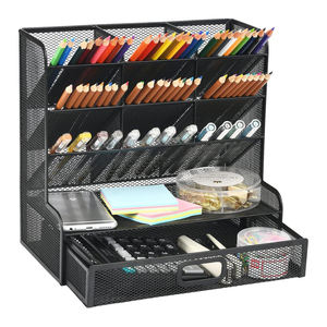 Organizer Meja Kerja Berbahan Mesh dengan Laci, Tempat Alat Tulis Kantor, Wadah Pensil Logam, Tempat Pena, Organizer Meja Berbahan Mesh - Product Image 2