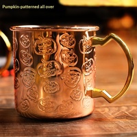 Set 2 Gelas Cocktail Moscow Mule, Mug Bir, Logam Tembaga Rose Gold, Desain Labu Halloween