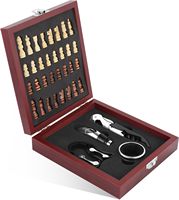 Aérateur de bar, bouchon, ouvre-bouteille, anneau anti-goutte, pièces d'échecs, accessoires pour bouteille de vin, ensemble d'ouvre-bouteille avec jeu d'échecs dans une boîte en bois