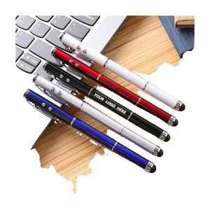 Stylo pointeur laser personnalisé 4-en-1 avec lumière LED et stylet métallique pour cadeaux promotionnels - Product Image 1
