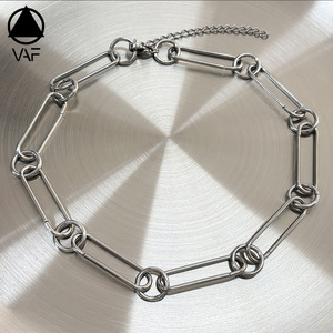 <span class=keywords><strong>Collier</strong></span> ras du cou VAF distinctif à chaîne ovale rectangulaire pour hommes en acier inoxydable - Product Image 1