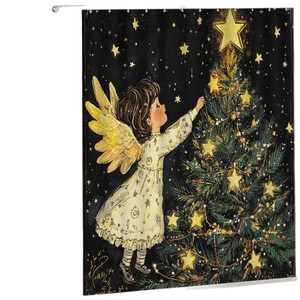 Cortina de Ducha de Poliéster con Diseño de Árbol de Navidad, Cortina de Baño con Impresión Digital Personalizada, Impermeable, Venta al por Mayor, Moderna - Product Image 5