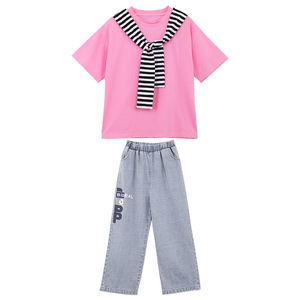 Girls Summer Suits 2022 New Children's Trend Summer Short-sleeved <b>Jeans</b> Sports Girls - Product Image 5