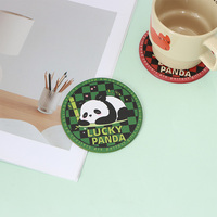 Sous-verre créatif en cuir PU avec impression de panda mignon, sous-verre rond chinois pour table, pour boire du thé