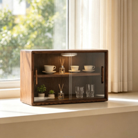 Vitrina de Madera Maciza de Boj con Puertas Corredizas de Vidrio con Vetas Naturales, Estante con Iluminación LED Integrada, Venta al por Mayor para Boutiques