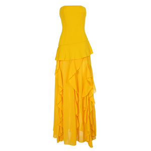 Vestido Maxi Elegante Personalizado al por Mayor, sin Tirantes, con Volantes, Abertura Lateral, Color Sólido, para Damas - Product Image 6