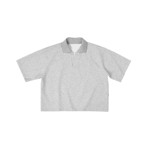 Wholesale Oversized <b>Cropped</b> <b>Polo</b> <b>Shirt</b> with Contrast Collar Casual Short Sleeve Knit Top Summer Preppy Loose Crop <b>Polo</b> - Product Image 3