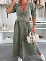 Robe longue en jean boutonnée pour femme, nouvelle collection, sexy, col en V, taille cintrée, décontractée, été/hiver, imperméable et respirante, coupe trapèze