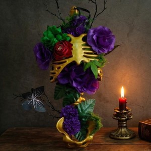 Decoración Floral de Esqueleto de Pelvis Dorada, Adorno para Fiesta de Halloween, Atmósfera Espeluznante Interior, Accesorio de Plástico para Arreglos Florales - Product Image 2
