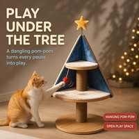 Petit arbre de Noël pour chat, griffoir en bois et sisal, mobilier pour chat, plateforme lounge confortable, jouet interactif avec pompon pour chaton