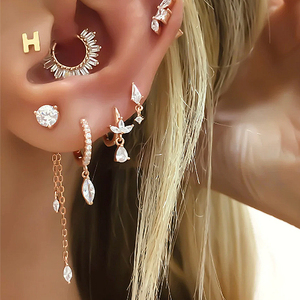 CANNER Joyería de Moda, Pendientes de Plata S925 con Zirconia Marquise Ojo de Caballo, Tipo Broche, para Perforación de Cartílago, Pequeños Aros de Moda - Product Image 2