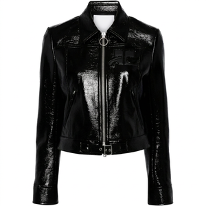 <b>Women</b> Croco Emboss <b>Leather</b> <b>Jacket</b> Finest Trendy Contemporary Apparel Outerwear Winter Collection Boutique Production Business - Product Image 1