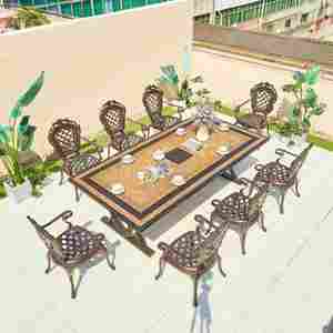 Mobilier d'extérieur Chaise et table en fonte d'aluminium pour barbecue Meubles de <span class=keywords><strong>plage</strong></span> Ensembles de salle à manger Patio Bistro Ensemble de chaises de jardin - Product Image 2