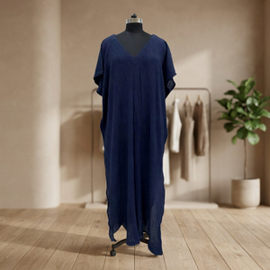 100% Cotton Casual Women's <b>Maxi</b> <b>Kaftan</b> Flared Hem Loose Fit Woven Fabric Natural Waist V-neck Sleeveless Printed Sheer Layer - Product Image 4