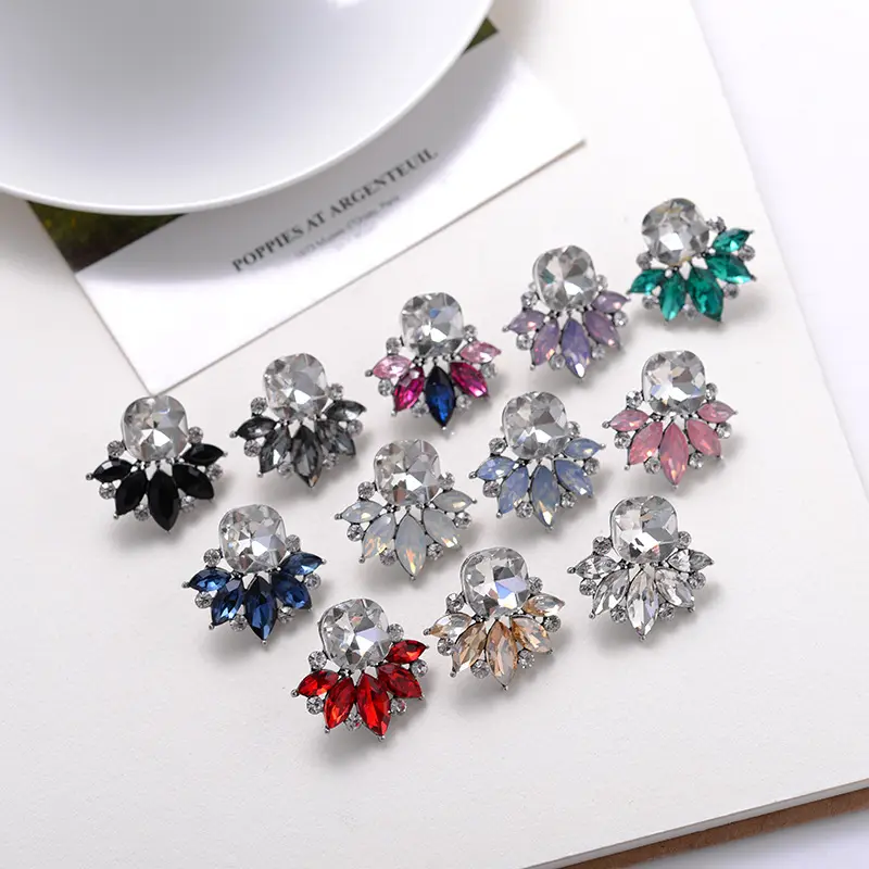 Best selling fashion multi color crystal stud earrings jewelry luxury wedding bridal large crystal earrings for women